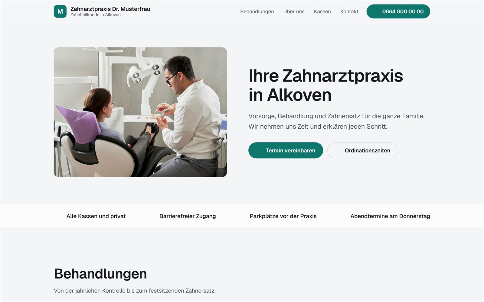 Beispiel-Website für eine Zahnarztpraxis